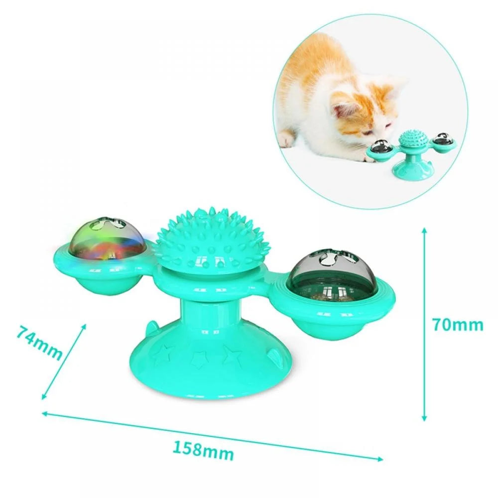 Windmill Cat Toy with LED Ball & Catnip – Interactive Suction Cup Toy for Indoor Cats