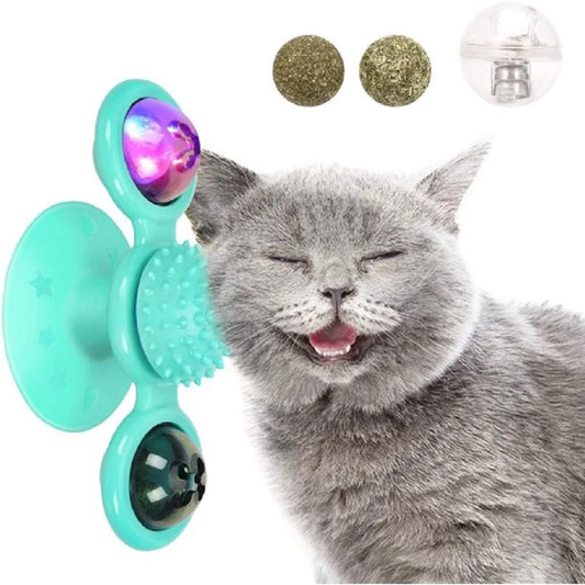 Windmill Cat Toy with LED Ball & Catnip – Interactive Suction Cup Toy for Indoor Cats