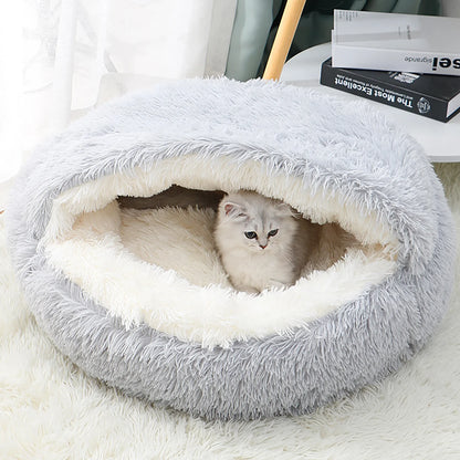 Cozy Cave Calming Pet Bed – Round Donut Hooded Dog & Cat Bed with Removable Cover, Machine Washable Plush Anti-Anxiety Bed for Small Pets (Up to 11 lbs)