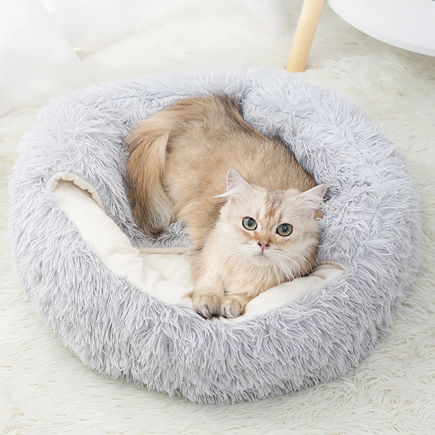 Cozy Cave Calming Pet Bed – Round Donut Hooded Dog & Cat Bed with Removable Cover, Machine Washable Plush Anti-Anxiety Bed for Small Pets (Up to 11 lbs)