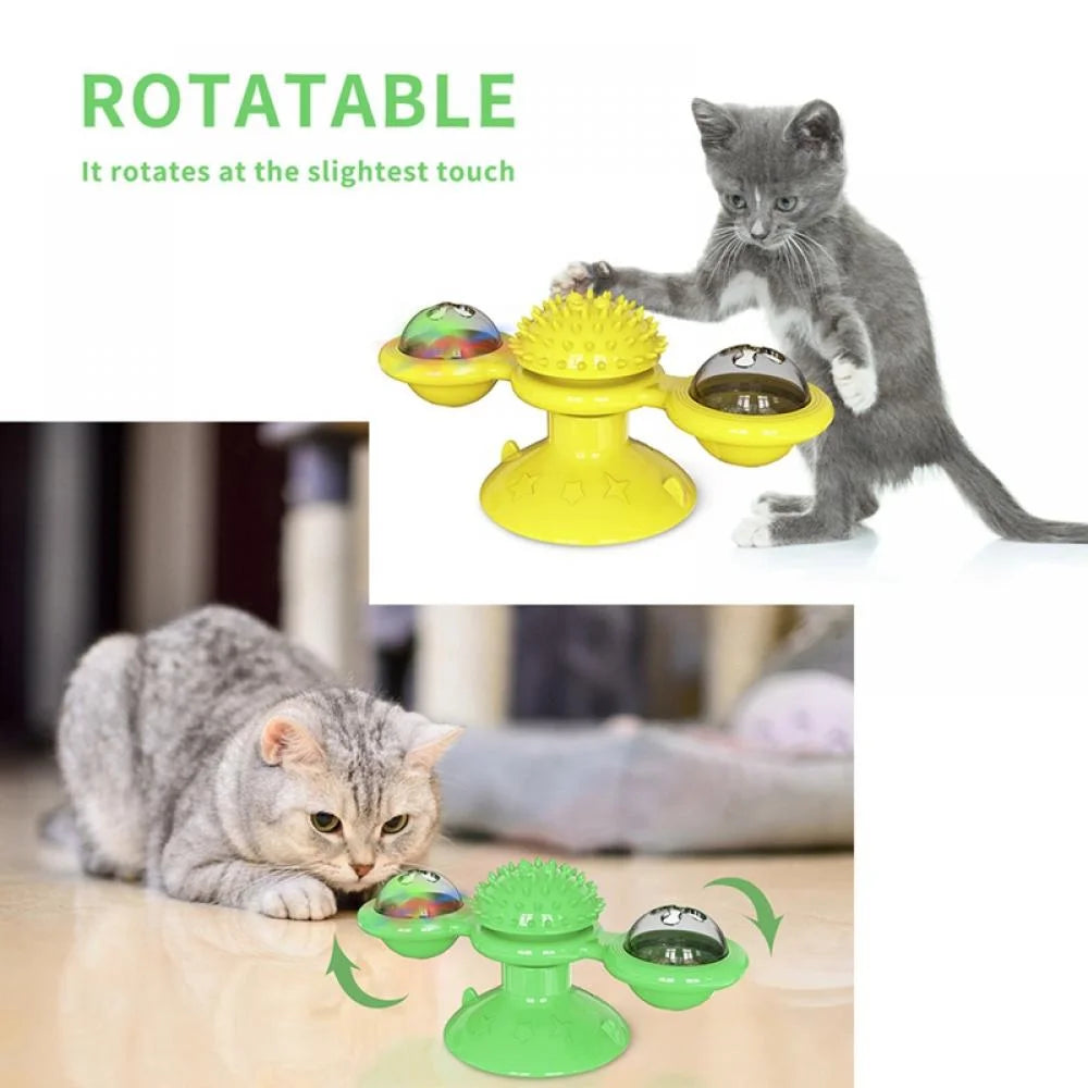 Windmill Cat Toy with LED Ball & Catnip – Interactive Suction Cup Toy for Indoor Cats