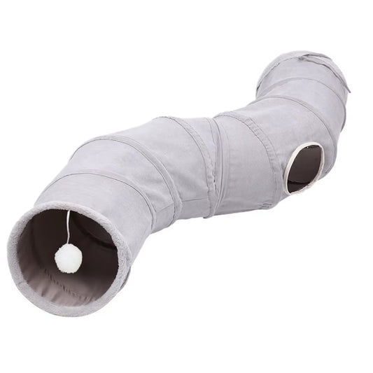 Collapsible 3-Way Cat Tunnel (Grey Suede, Crinkle + Ball)
