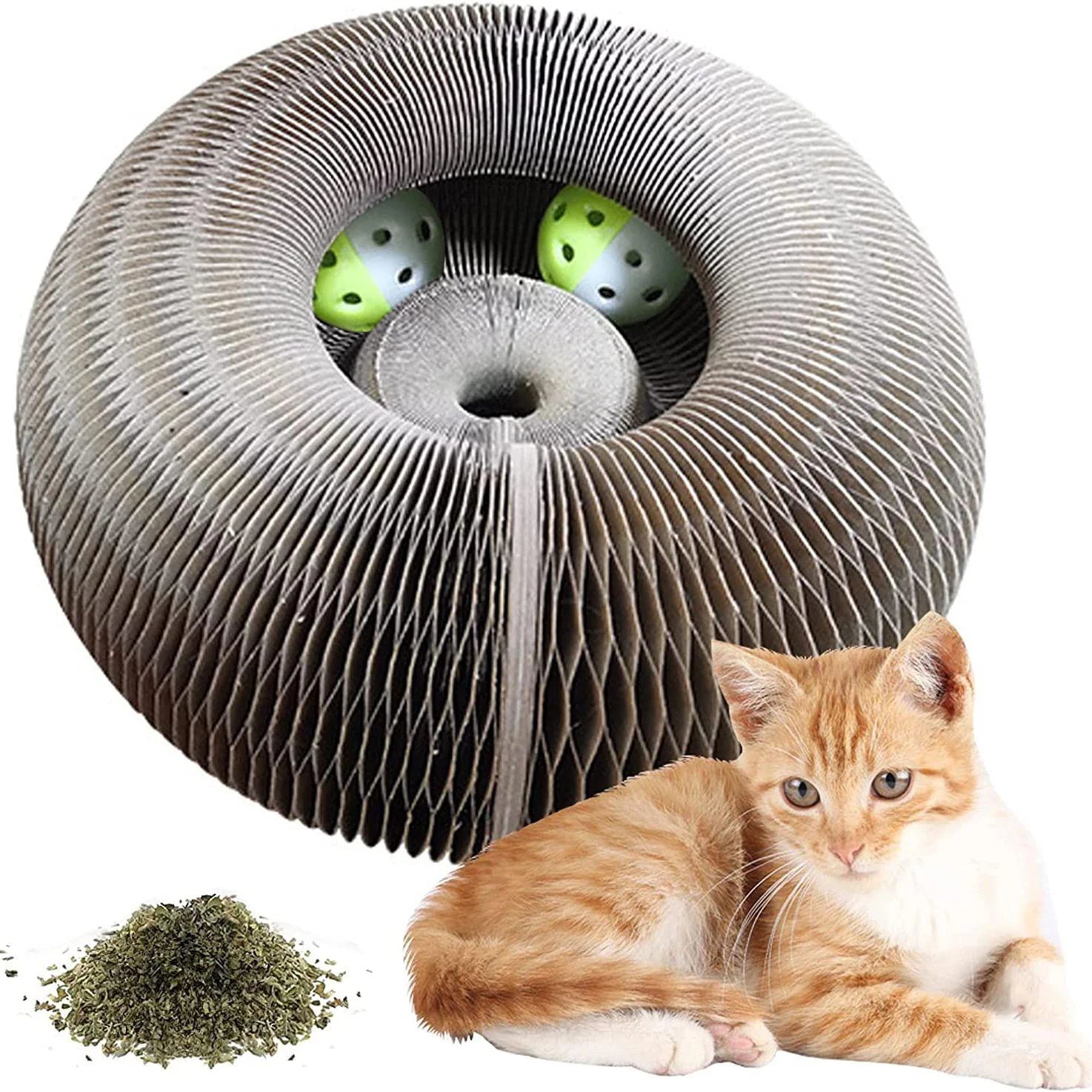 Magic Cat Scratch Organizer – Interactive Corrugated Cardboard Toy with Ball & Bell – Durable Claw Grinding Board & Climbing Frame for Kittens