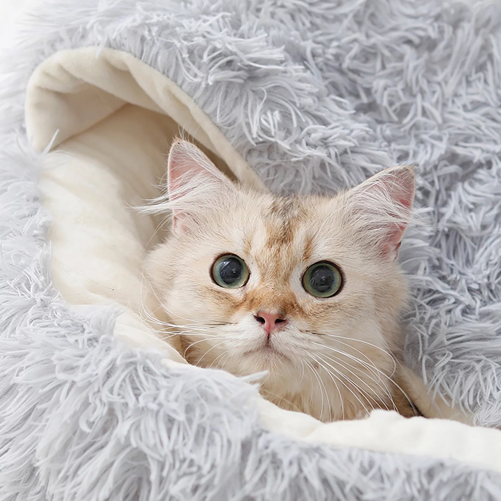 Cozy Cave Calming Pet Bed – Round Donut Hooded Dog & Cat Bed with Removable Cover, Machine Washable Plush Anti-Anxiety Bed for Small Pets (Up to 11 lbs)