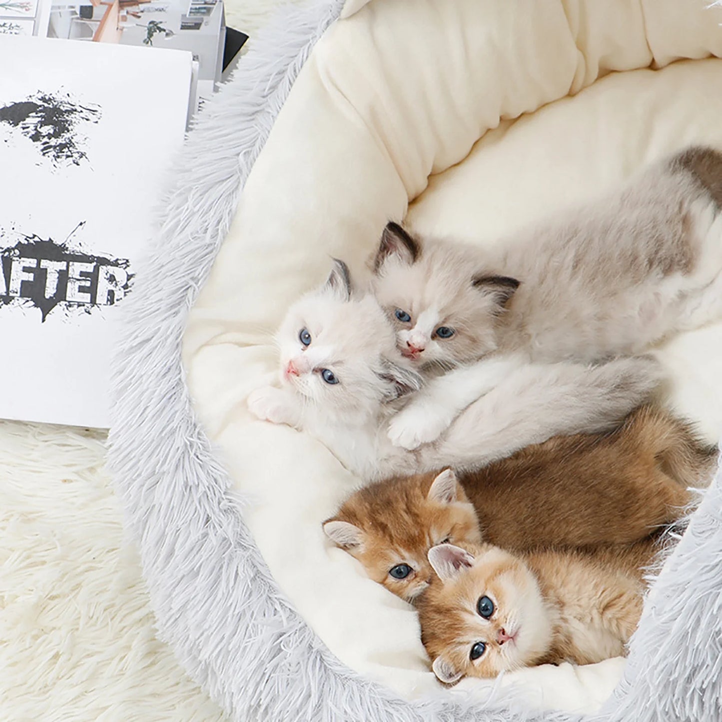 Cozy Cave Calming Pet Bed – Round Donut Hooded Dog & Cat Bed with Removable Cover, Machine Washable Plush Anti-Anxiety Bed for Small Pets (Up to 11 lbs)