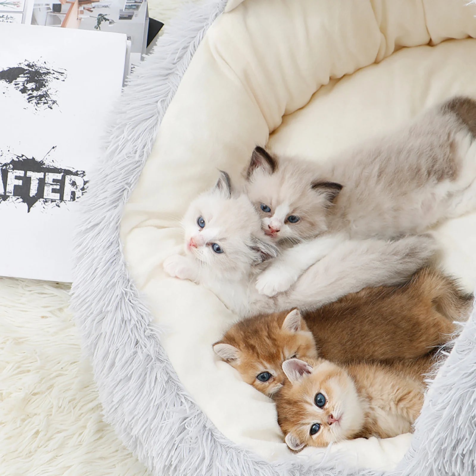 Cozy Cave Calming Pet Bed – Round Donut Hooded Dog & Cat Bed with Removable Cover, Machine Washable Plush Anti-Anxiety Bed for Small Pets (Up to 11 lbs)