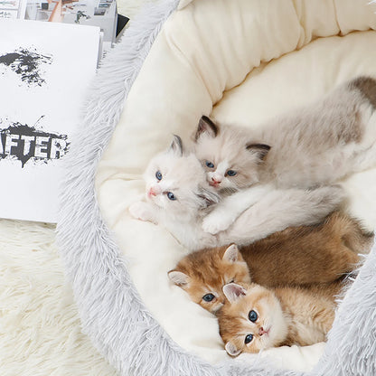 Cozy Cave Calming Pet Bed – Round Donut Hooded Dog & Cat Bed with Removable Cover, Machine Washable Plush Anti-Anxiety Bed for Small Pets (Up to 11 lbs)