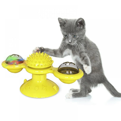 Windmill Cat Toy with LED Ball & Catnip – Interactive Suction Cup Toy for Indoor Cats