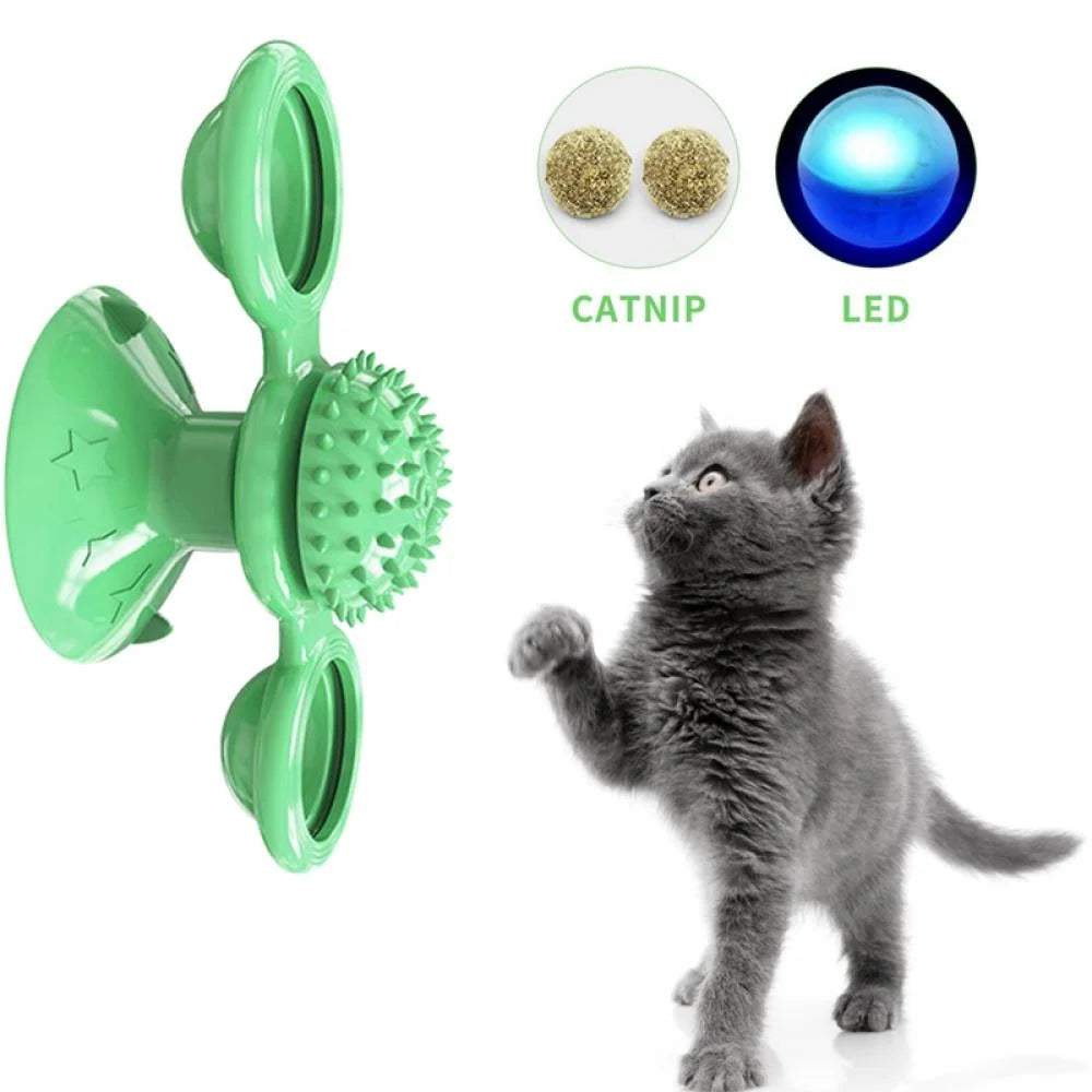 Windmill Cat Toy with LED Ball & Catnip – Interactive Suction Cup Toy for Indoor Cats