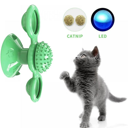 Windmill Cat Toy with LED Ball & Catnip – Interactive Suction Cup Toy for Indoor Cats
