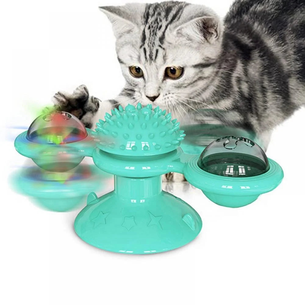 Windmill Cat Toy with LED Ball & Catnip – Interactive Suction Cup Toy for Indoor Cats
