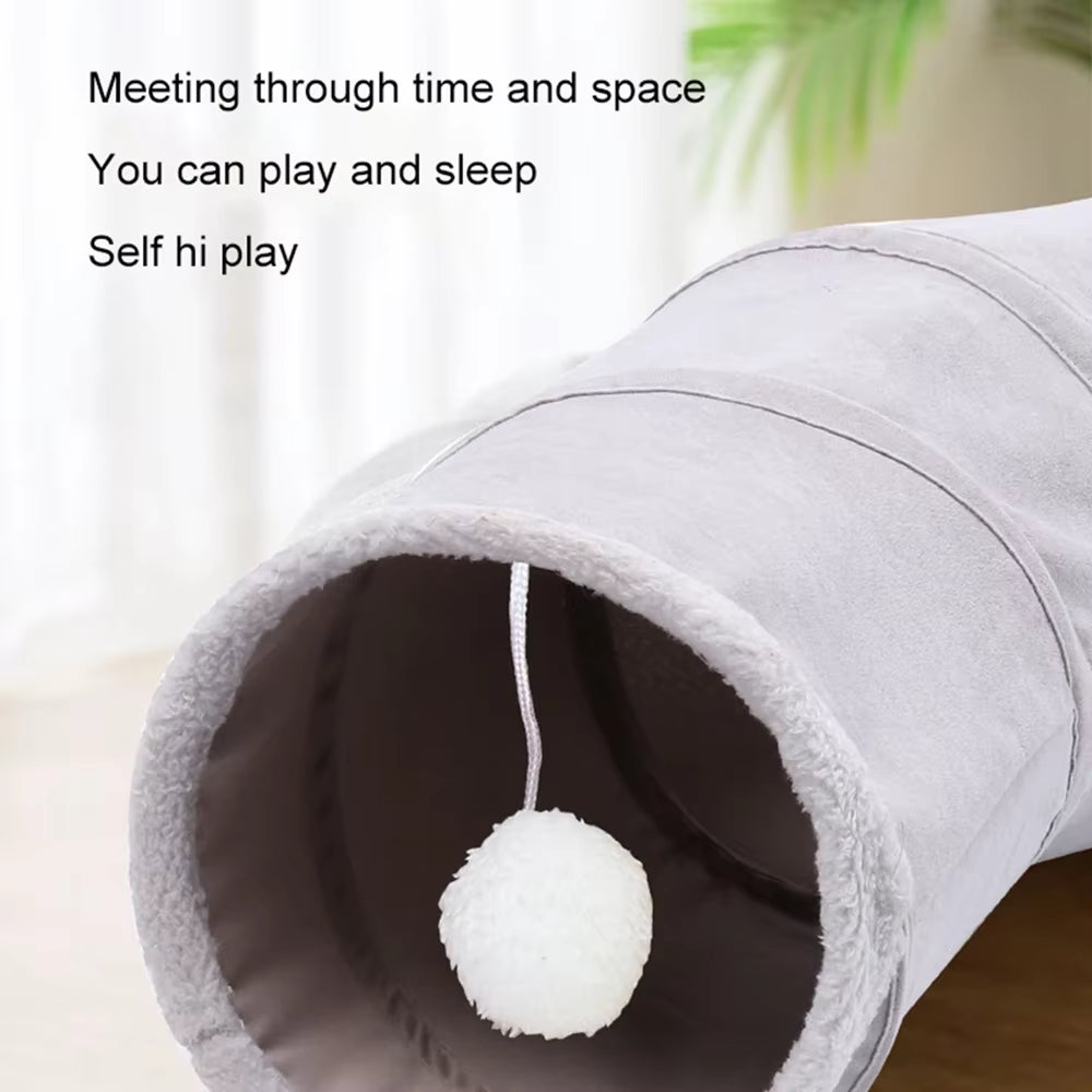 Collapsible 3-Way Cat Tunnel (Grey Suede, Crinkle + Ball)