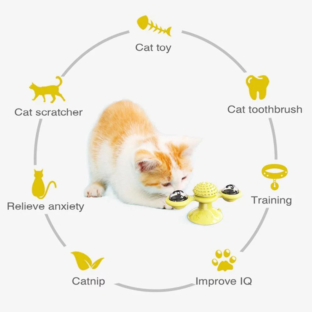 Windmill Cat Toy with LED Ball & Catnip – Interactive Suction Cup Toy for Indoor Cats