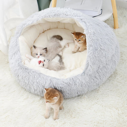 Cozy Cave Calming Pet Bed – Round Donut Hooded Dog & Cat Bed with Removable Cover, Machine Washable Plush Anti-Anxiety Bed for Small Pets (Up to 11 lbs)