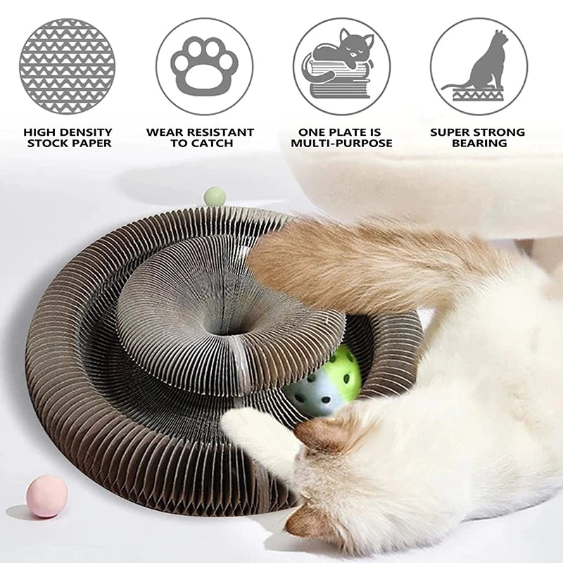 Magic Cat Scratch Organizer – Interactive Corrugated Cardboard Toy with Ball & Bell – Durable Claw Grinding Board & Climbing Frame for Kittens