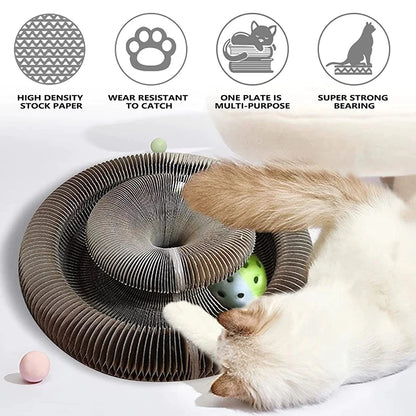 Magic Cat Scratch Organizer – Interactive Corrugated Cardboard Toy with Ball & Bell – Durable Claw Grinding Board & Climbing Frame for Kittens