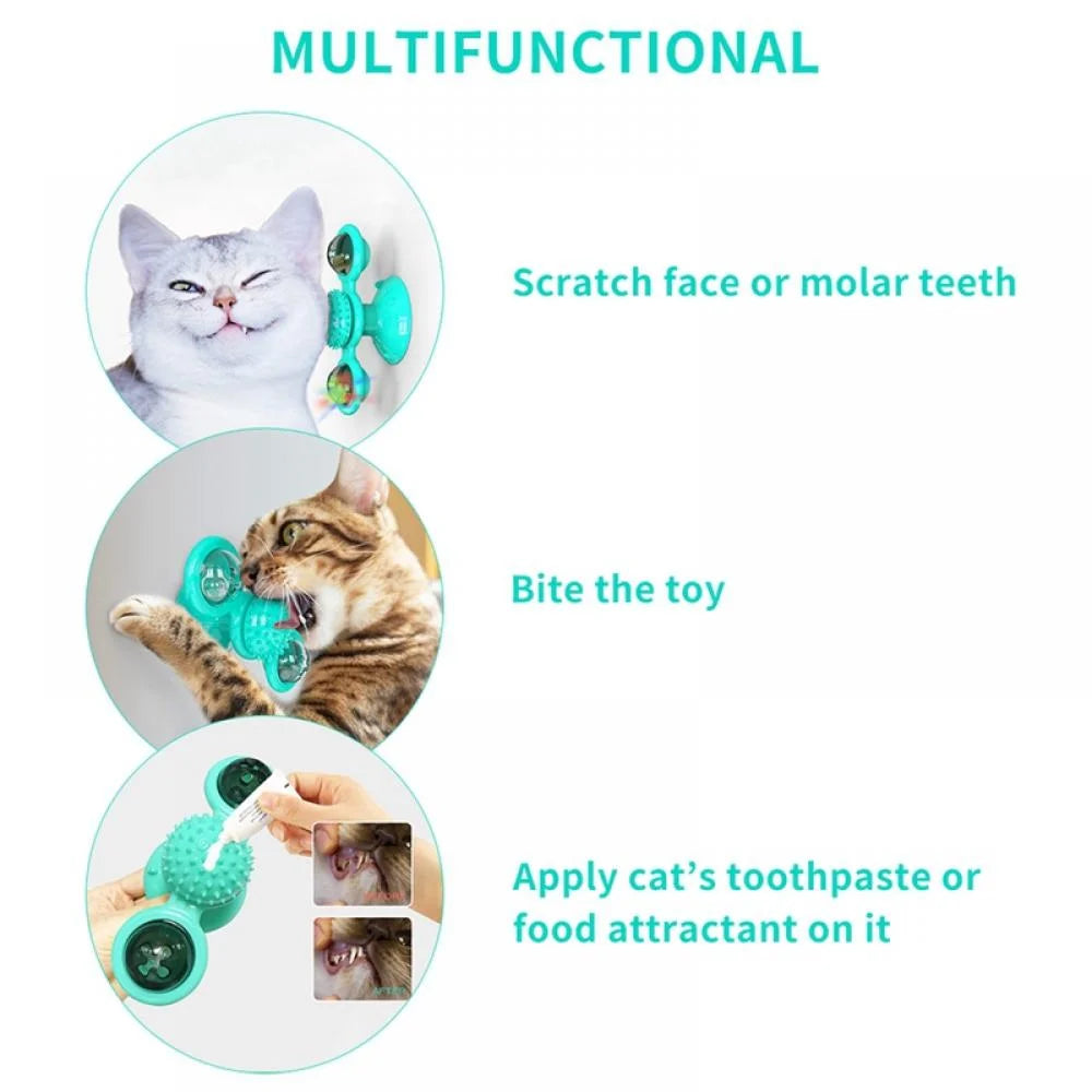 Windmill Cat Toy with LED Ball & Catnip – Interactive Suction Cup Toy for Indoor Cats
