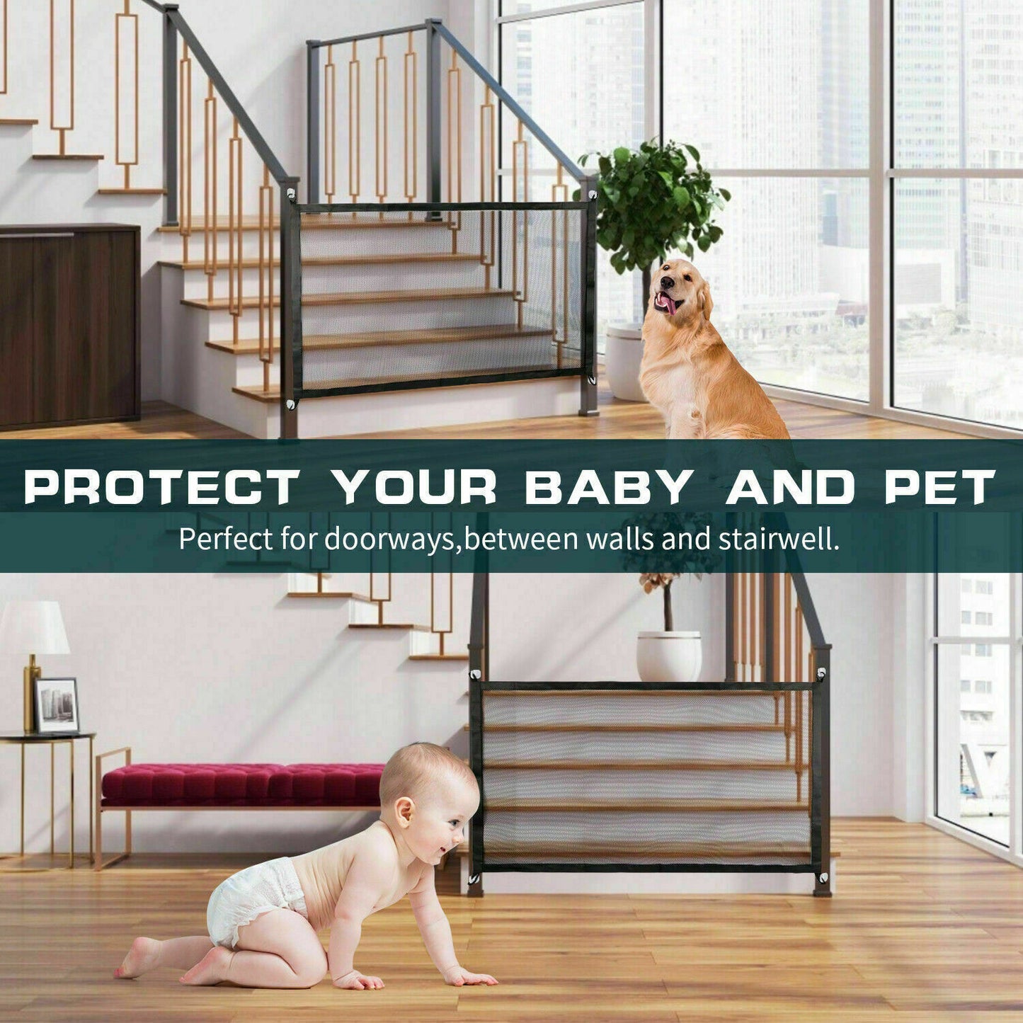 Portable Mesh Pet & Baby Gate for Stairs/Doors