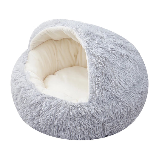 Cozy Cave Calming Pet Bed – Round Donut Hooded Dog & Cat Bed with Removable Cover, Machine Washable Plush Anti-Anxiety Bed for Small Pets (Up to 11 lbs)