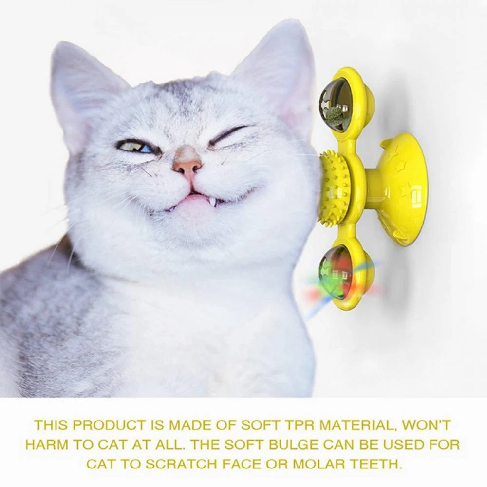 Windmill Cat Toy with LED Ball & Catnip – Interactive Suction Cup Toy for Indoor Cats