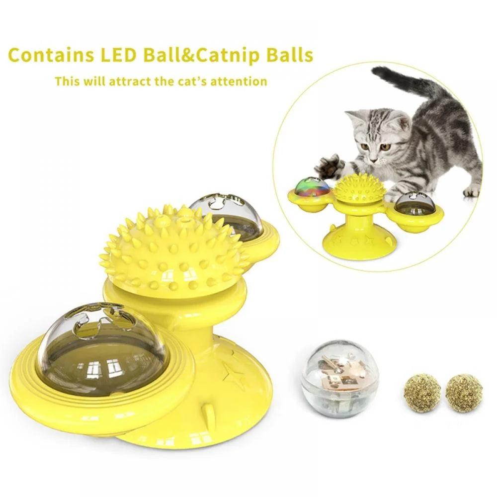 Windmill Cat Toy with LED Ball & Catnip – Interactive Suction Cup Toy for Indoor Cats