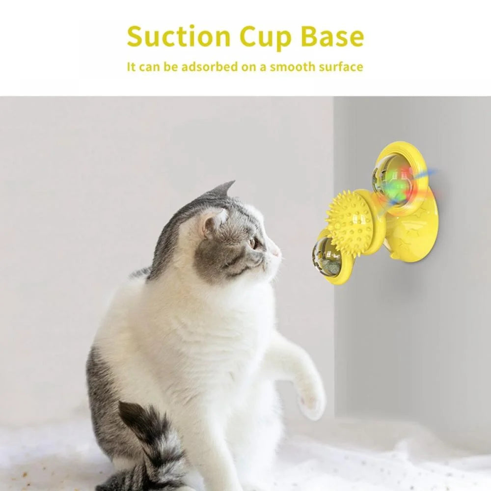 Windmill Cat Toy with LED Ball & Catnip – Interactive Suction Cup Toy for Indoor Cats