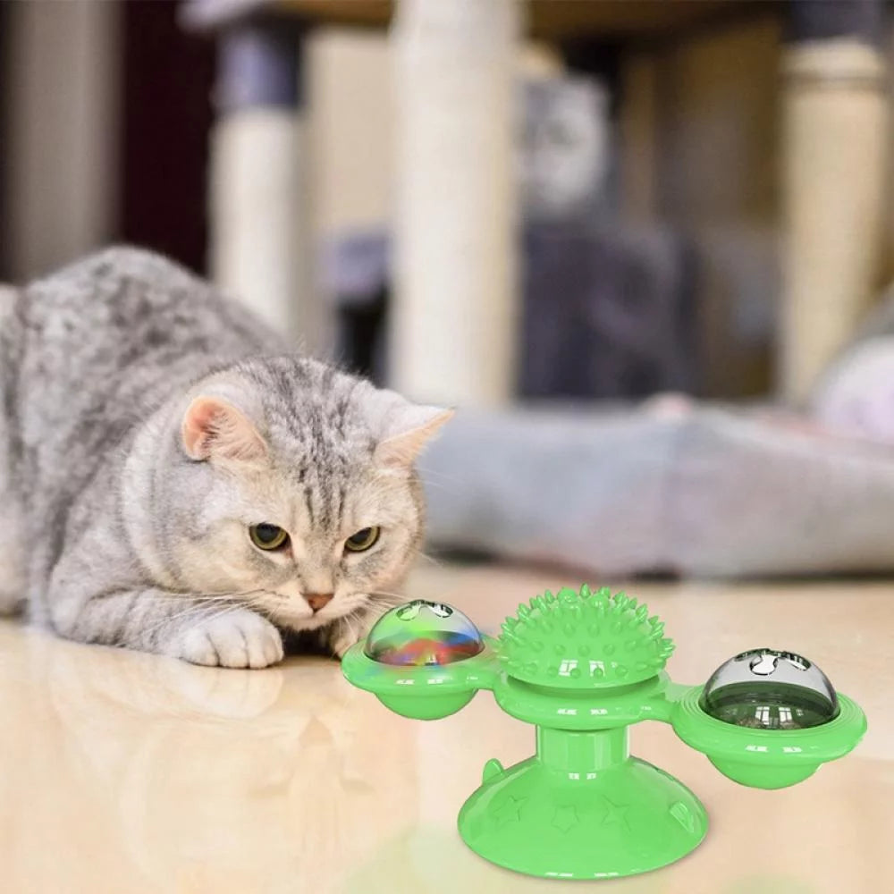 Windmill Cat Toy with LED Ball & Catnip – Interactive Suction Cup Toy for Indoor Cats